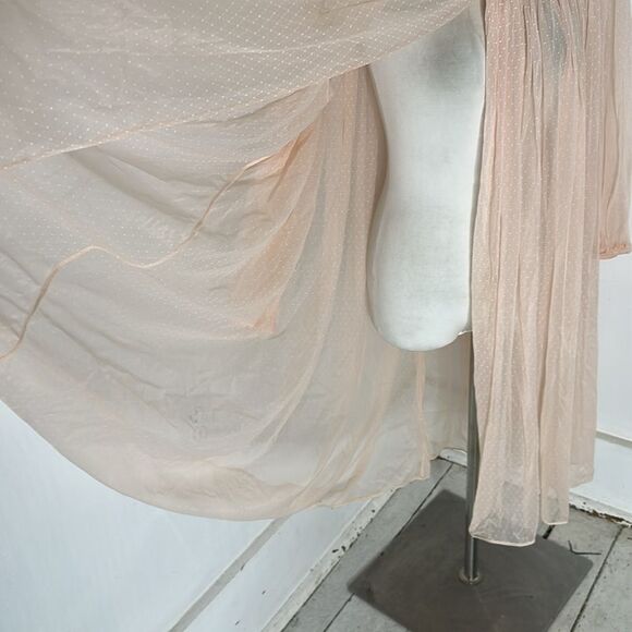 Vintage 60s Pink Polka Dot Chiffon Robe - Picture 4 of 7